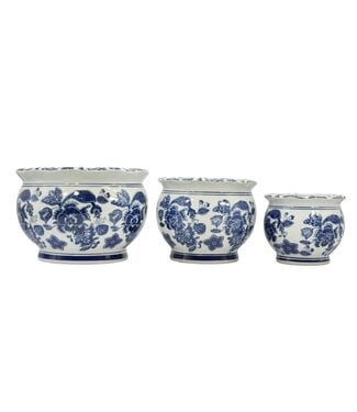 Round Blue & White Ceramic Chinoiserie Planter - Sold Individually