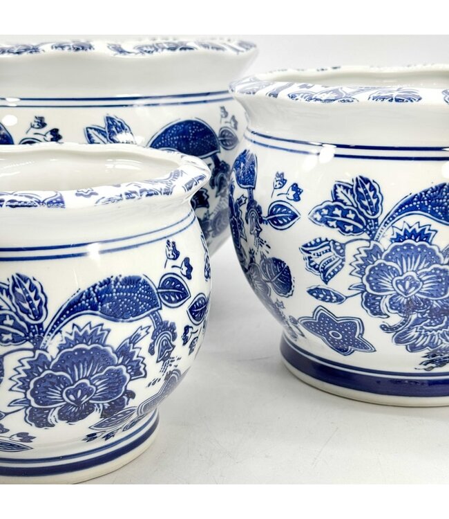 Round Blue & White Ceramic Chinoiserie Planter - Sold Individually