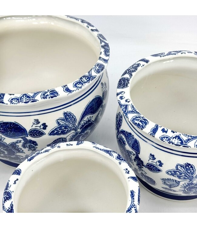 Round Blue & White Ceramic Chinoiserie Planter - Sold Individually