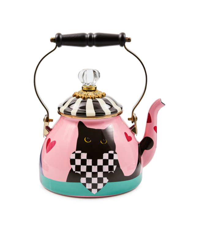 MACKENZIE CHILDS Cat Love 2 Quart Tea Kettle