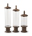 Glass Cylinder Containers With Brown Wood Base Pedestal & Top