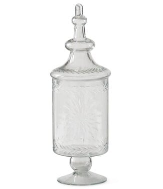 Clear Glass Etched Lidded Apothecary Jar - Sold Individually