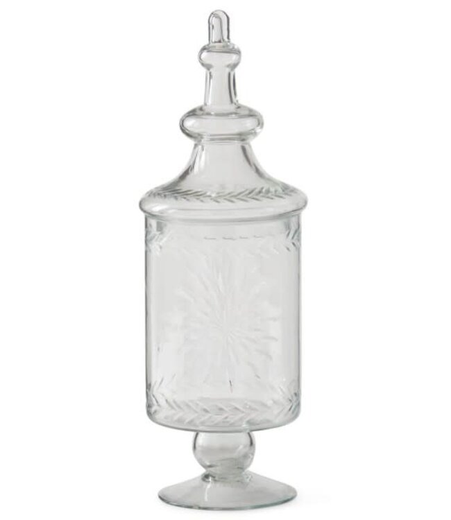 Clear Glass Etched Lidded Apothecary Jar - Sold Individually