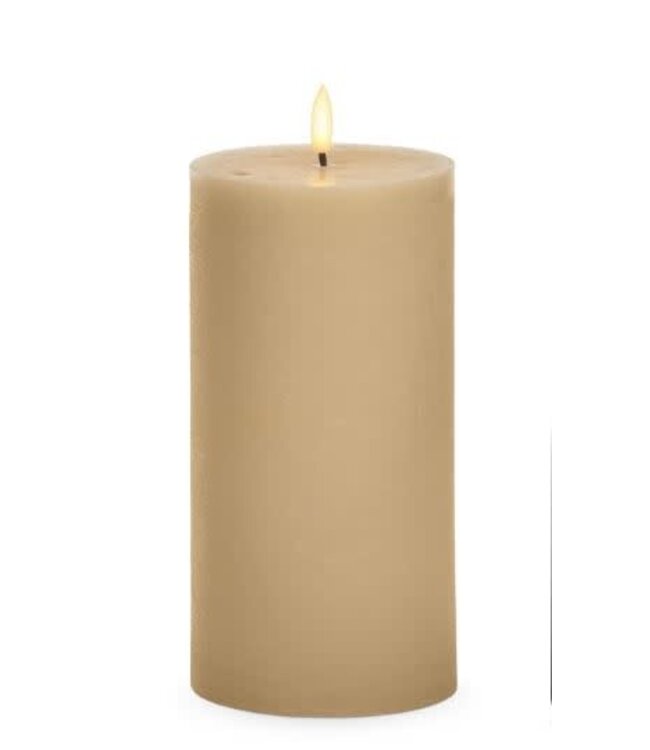 7.75 Inch Beige LED Wax Pillar Candle with Timer