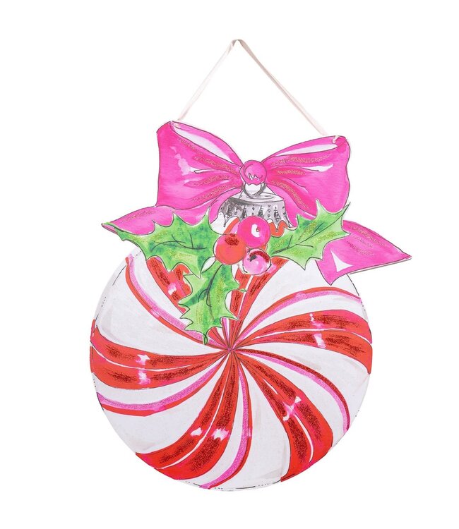 THE ROUND TOP COLLECTION Beck's Vintage Candy Cane Ball PVC Door Hanger