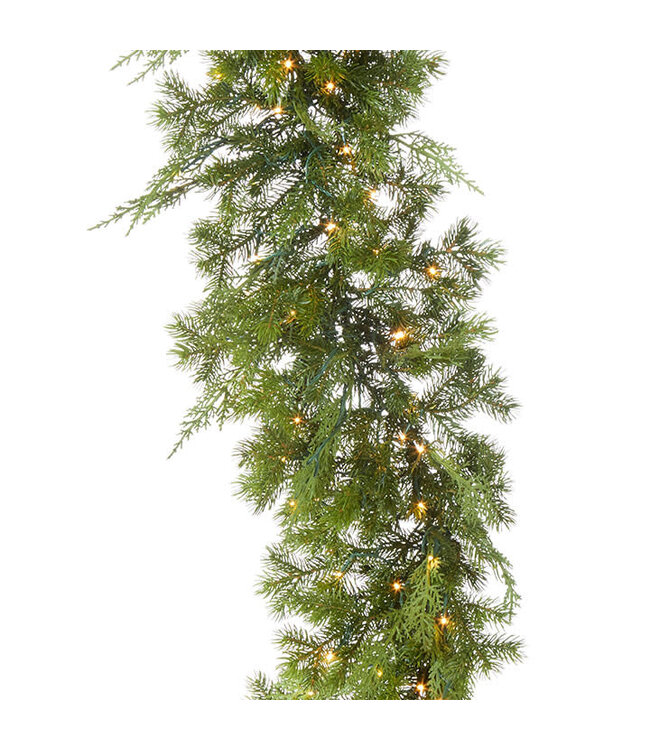 9' Snake Light Green Mixed Cedar and Pine Garland