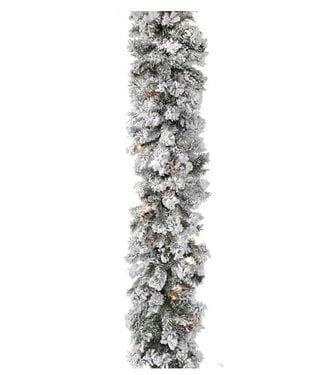 9'x14" lit flock furry pine garland