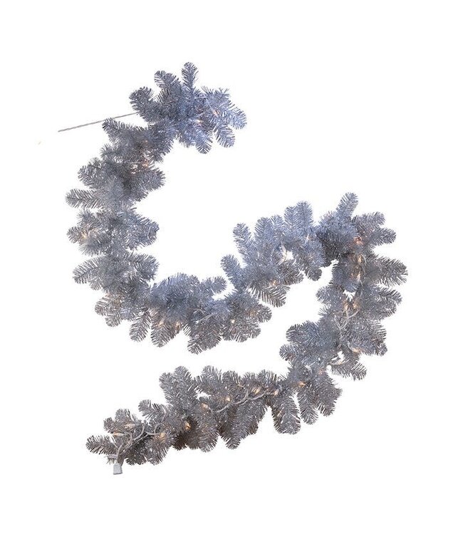 9 Foot Pre-Lit Silver Point Pine Garland
