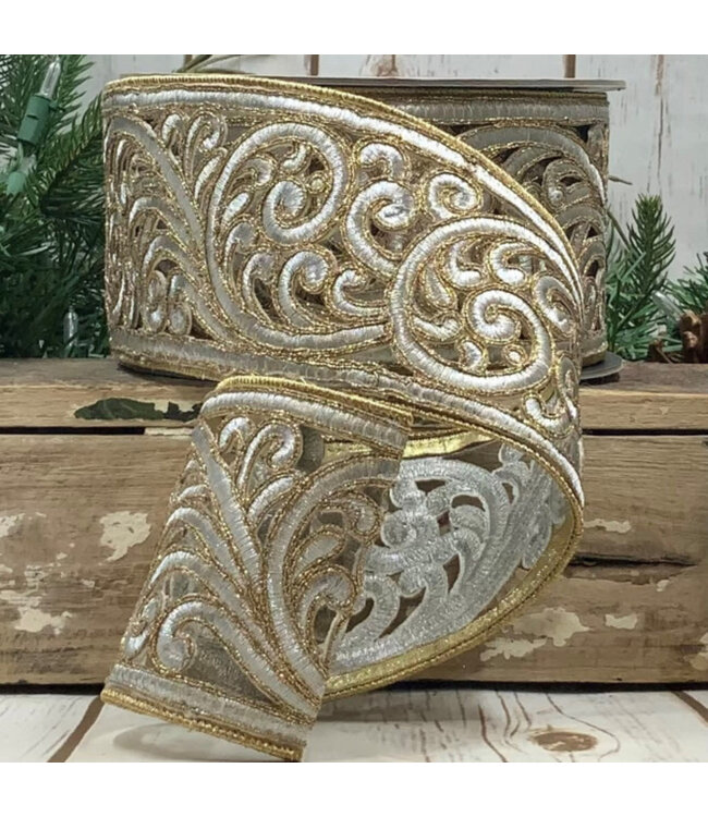 3.5" x 10yds Metallic Scroll Garland