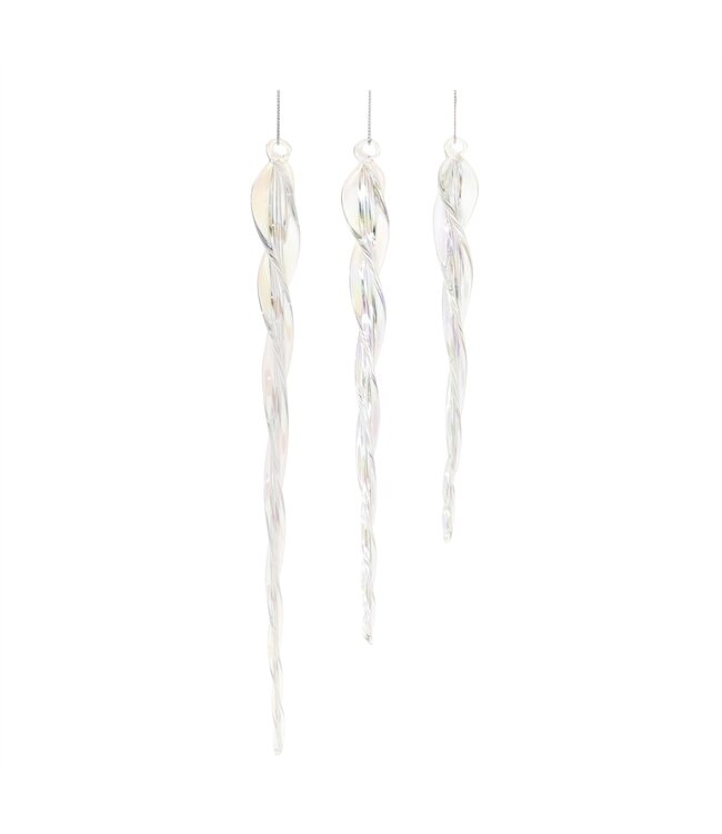 Icicle Glass Ornament Set of 3 7.5"H, 9.5"H, 11.5"H