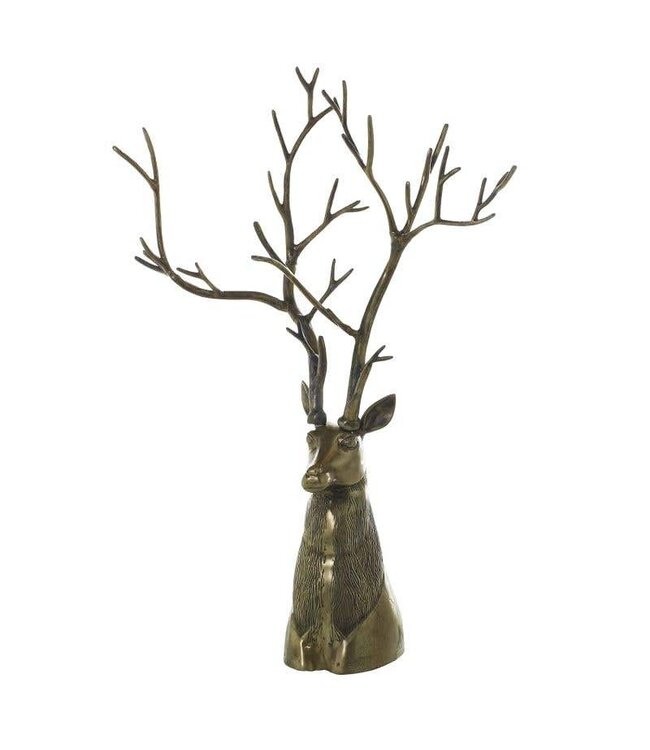 Metal Stag Head Statue with Branch Antlers
