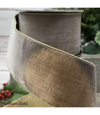 2.5” X 10YDS Lush Velvet Metallic Light Gold Back, Platinum