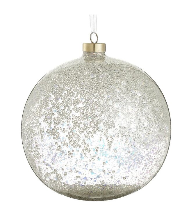 6” Beaded Glass Ball Ornament Clear Iridescent