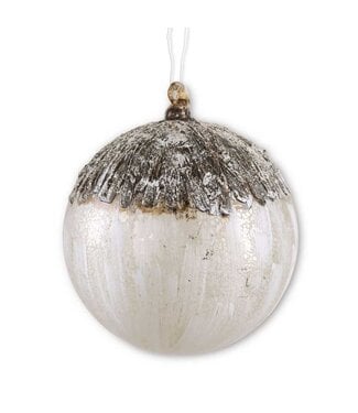 6 Inch Round Glass Birch Bark Ornament