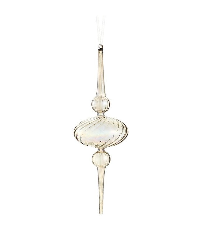 15” Glass Finial Ornament Gray Iridescent