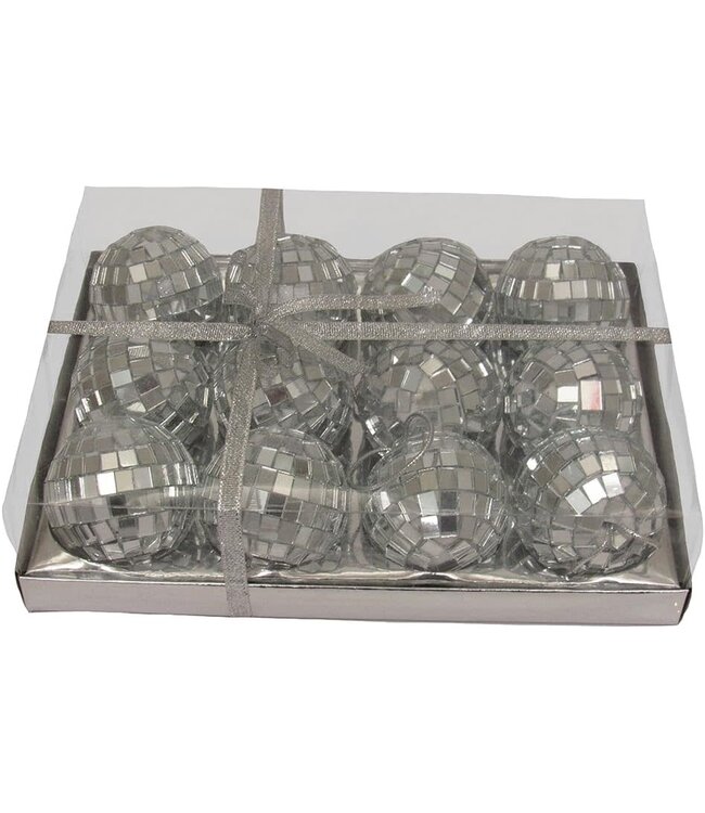 2" Miniature Mirrored Disco Ball Glass Ornament - Sold as a Set