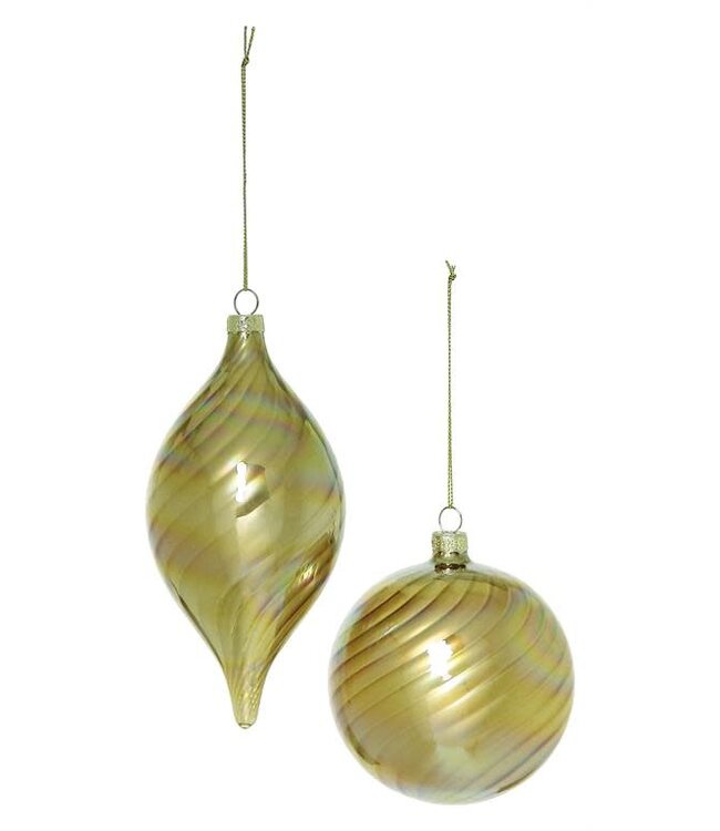 100MM Iridescent Pearl Swirl Gold Ornament