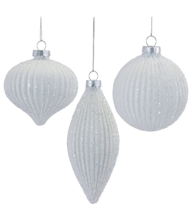Glitter Ribbed Glass Ornament