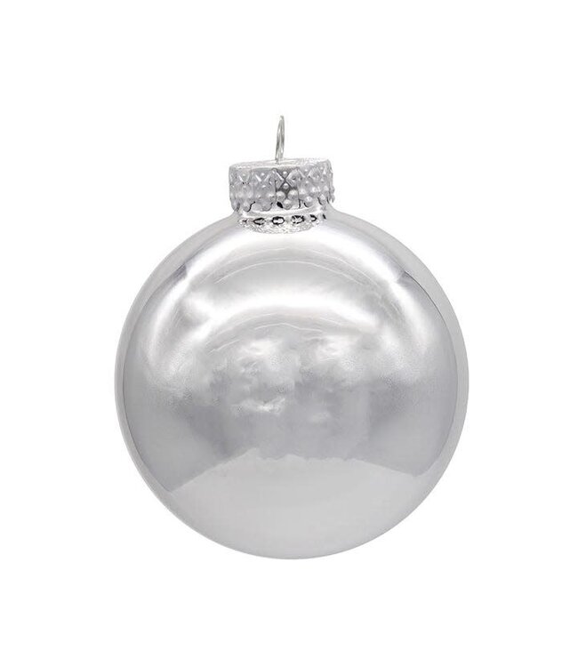 65MM Glass Shiny Silver Ball Ornament - Sold as a Set
