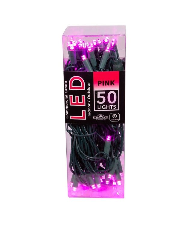 25.5' UL 50-Light Pink 5MM LED Green Wire Light