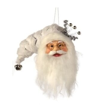 9" Fabric White Silver Santa Head Ornament