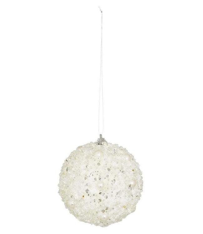 4.5” Ice & Pearl Ball Ornament White/Pearl