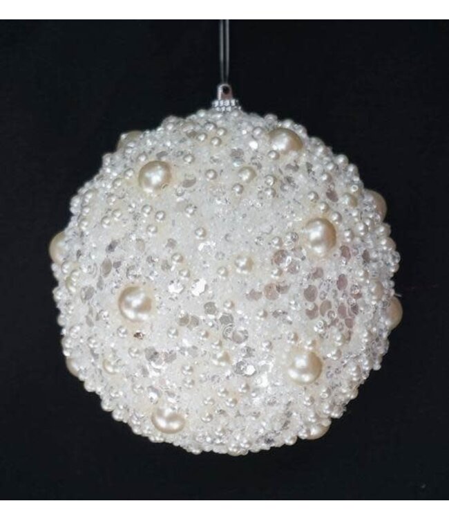 4.5” Ice & Pearl Ball Ornament White/Pearl