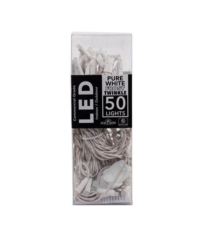 25.5' UL 50-Light Pure White Frost Soft Twinkle 5MM LED White Wire Light