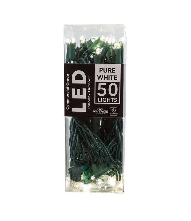 25.5' UL 50-Light Pure White 5MM LED Green Wire Light