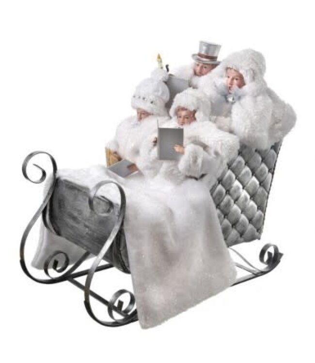 19” Frosted White Carollers in Sleigh