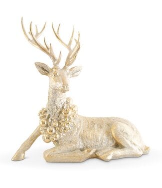 29 Inch Laying Antique Gold Resin Deer