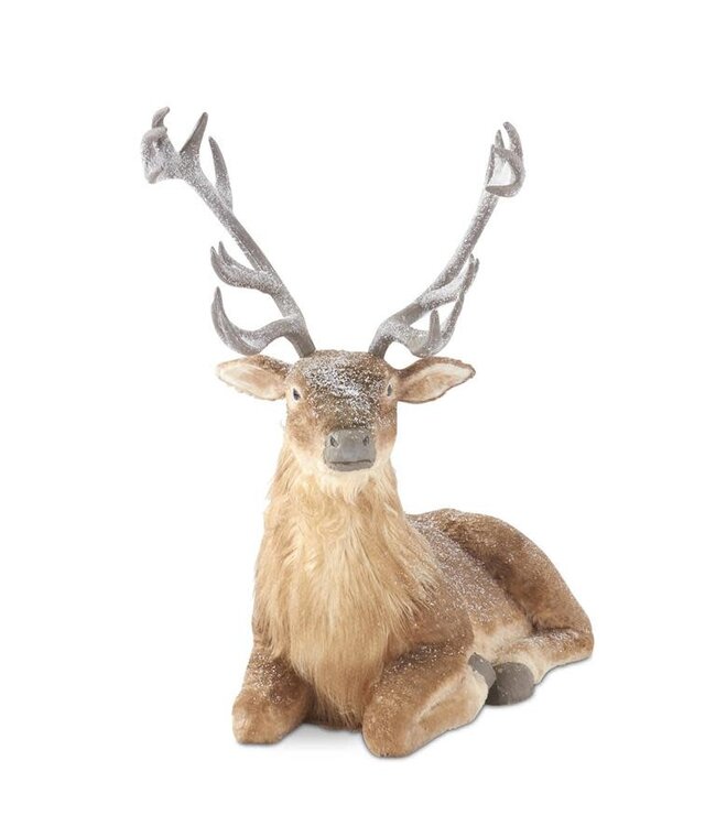 36.25 Inch Glittered Snowy Laying Reindeer