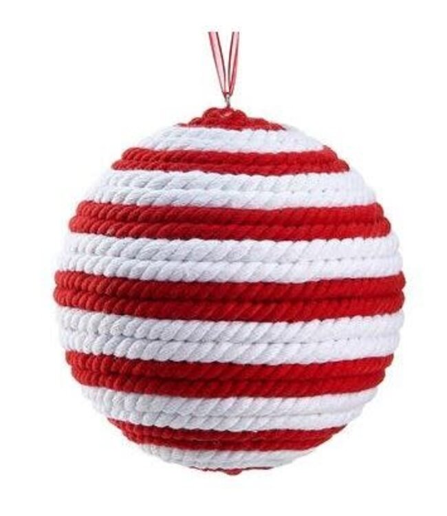 5.5" Knitted Ball Ornament  Red White