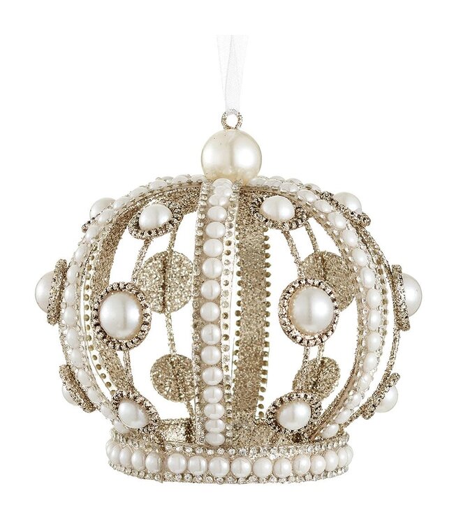5” Glittered Pearl Crown Ornament Champagne Pearl