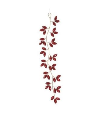 28.5" Rhinestone Leaf Ornament - Red Gold