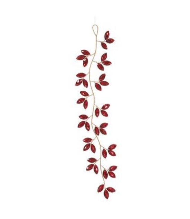 28.5" Rhinestone Leaf Ornament - Red Gold
