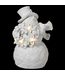 7.75" Battery Operated Snowman Holding A Wreath With Light - White