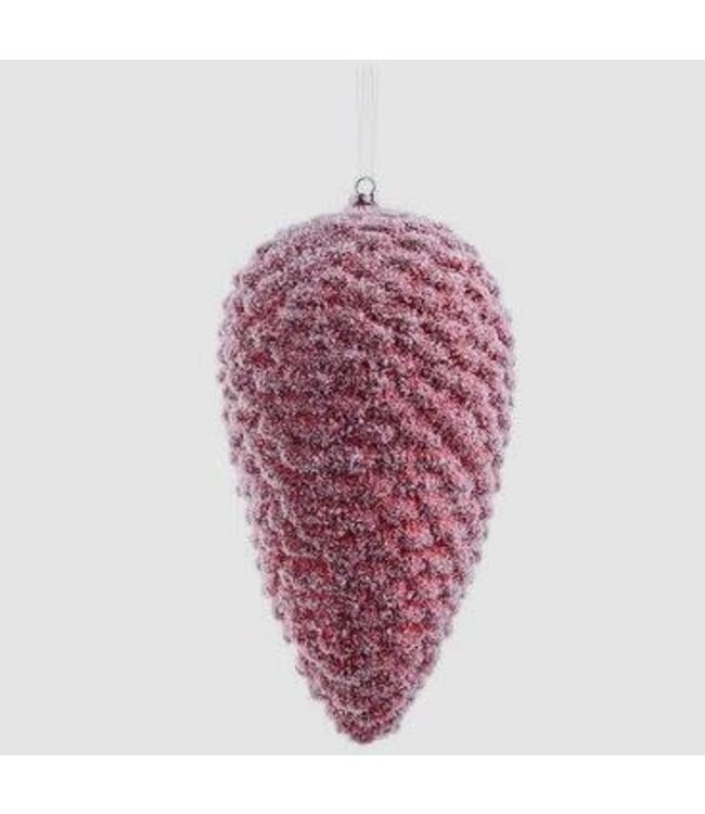 10" Flocked Pine Cone Ornament - Red/White