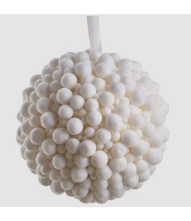 5"POMPON BALL ORNAMENT WH