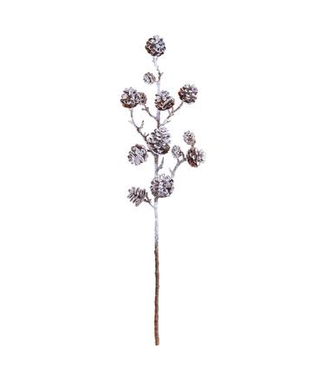 23" Snowed Pine Cone Spray  Brown White