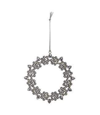 6" Silver Jeweled Wreath Ornament