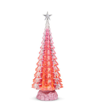 15" Lighted Pink Tree with Swirling Glitter