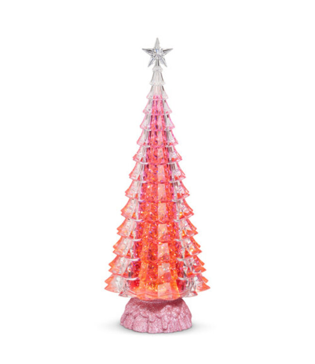 15" Lighted Pink Tree with Swirling Glitter