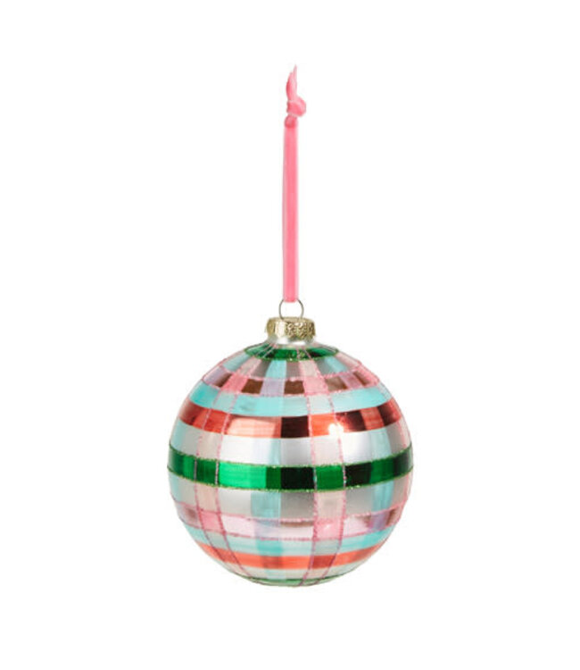 5" Pink and Green Plaid Ball Ornament