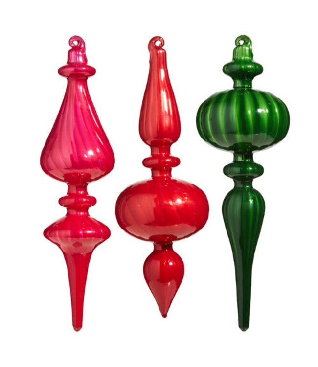 9.75" Blown Glass Finial Ornament - Sold Individually