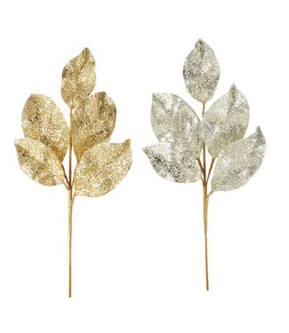 24" Beaded Metallic Leaf Spray