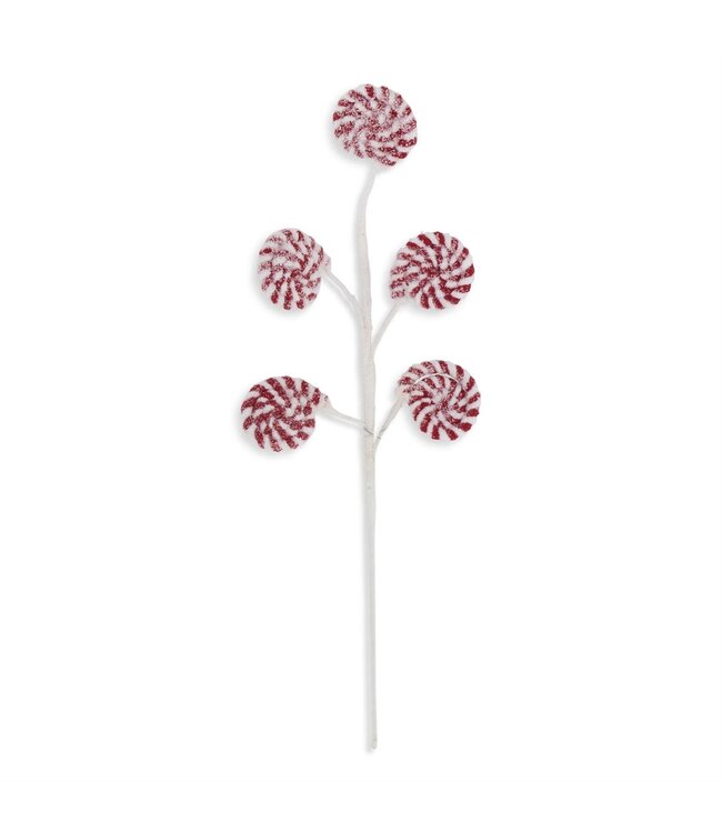 22 Inch Glittered Red & White Flocked Lollipop Spray