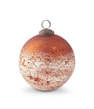 5 Inch Dark Orange & Half White with Speckles Glass Ornament
