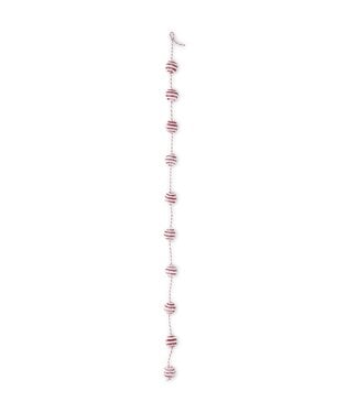 60 Inch Glittered Snowy Red & White Yarn Striped Ball Garland