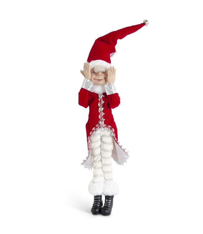 26 Inch Red Fur Trimmed Posable Elf Jester